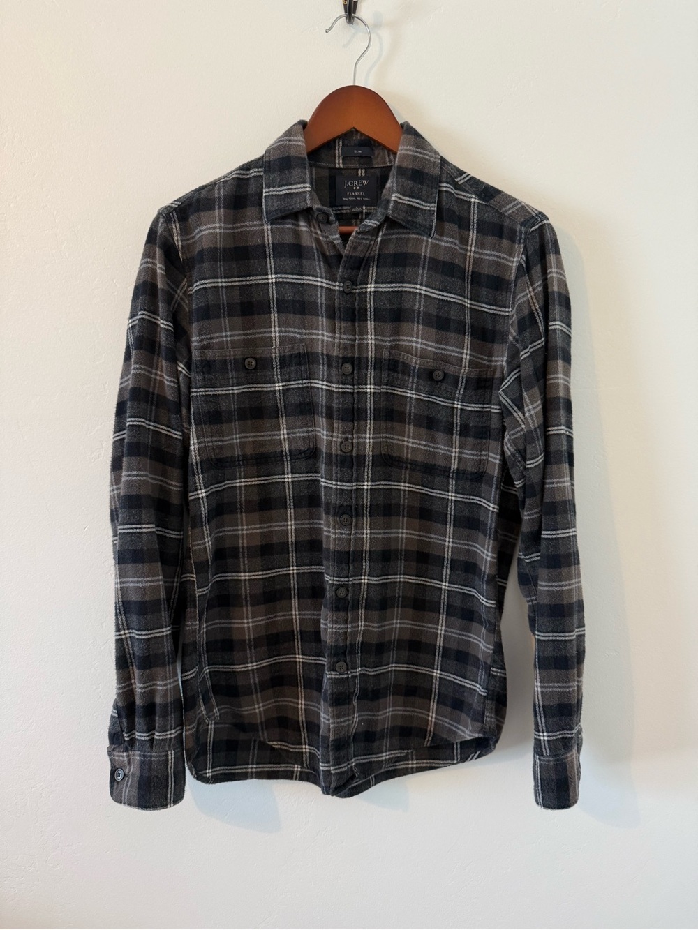 J. Crew Men's S - Black & Gray Plaid Flannel Button-Up Shirt